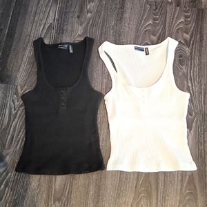 Bundle of 2 Asos Button Tank Tops in Black and White Size 2